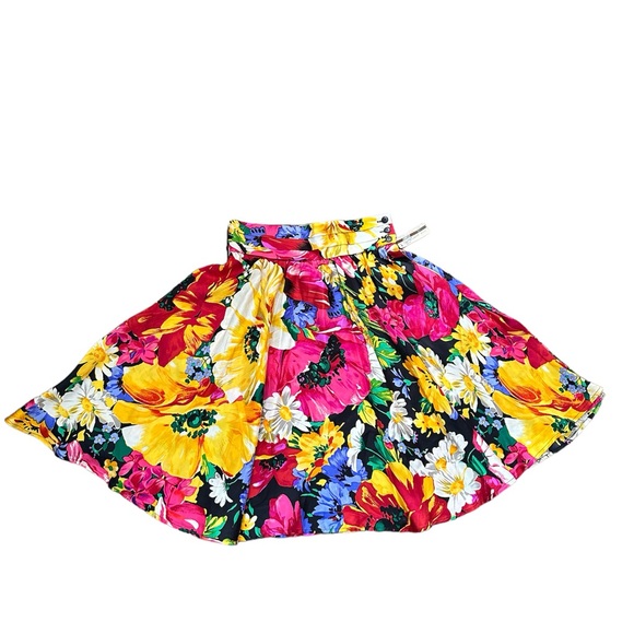 VTG 100% Silk Bright Floral A line circle midi Skirt. Sz. 10 - Picture 5 of 6
